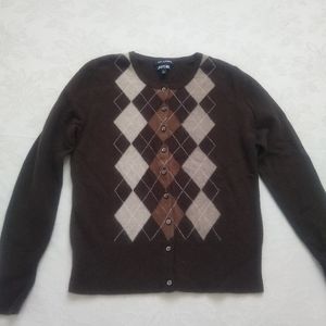 100% Cashmere knit cardigan argyle